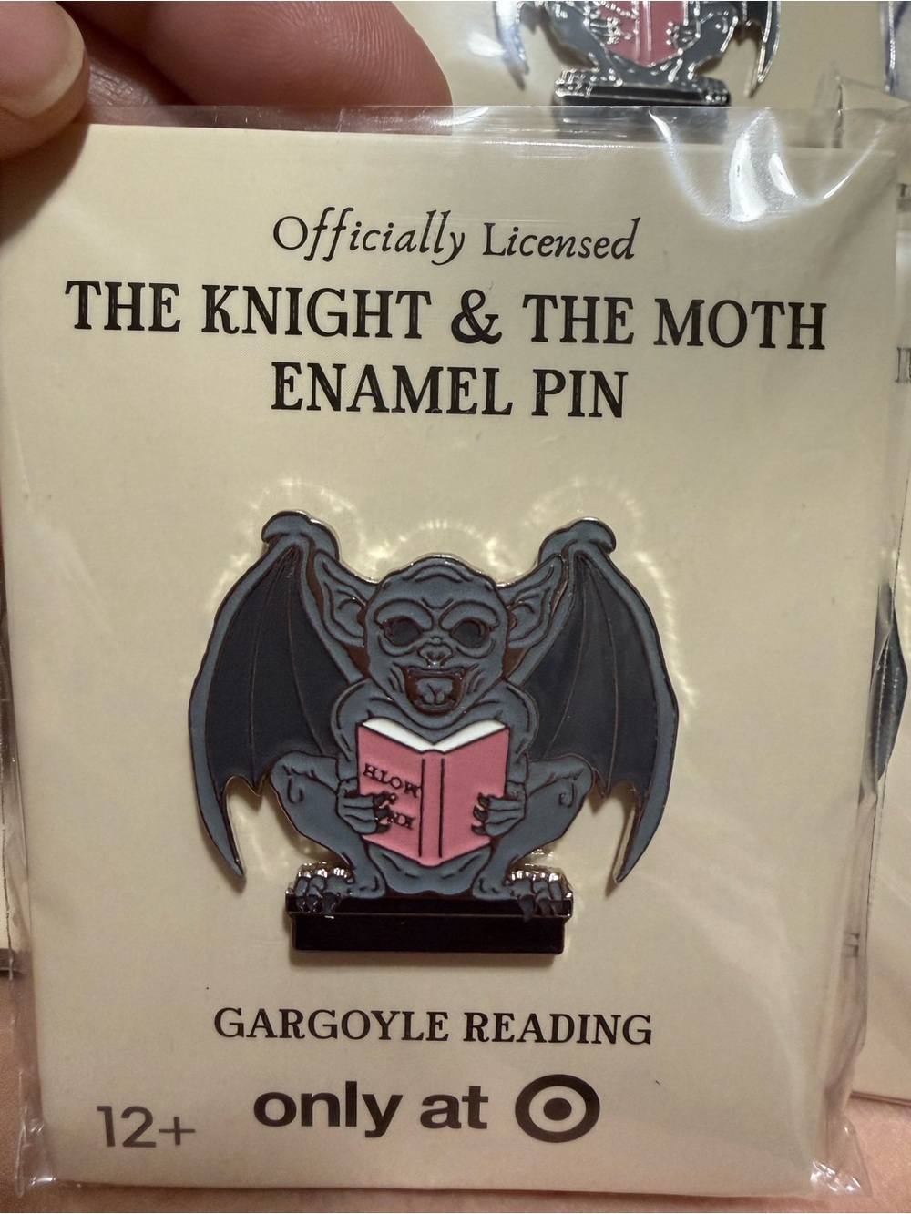 Target Gargoyle Reading Enamel Pin in Gray, Black & Pink